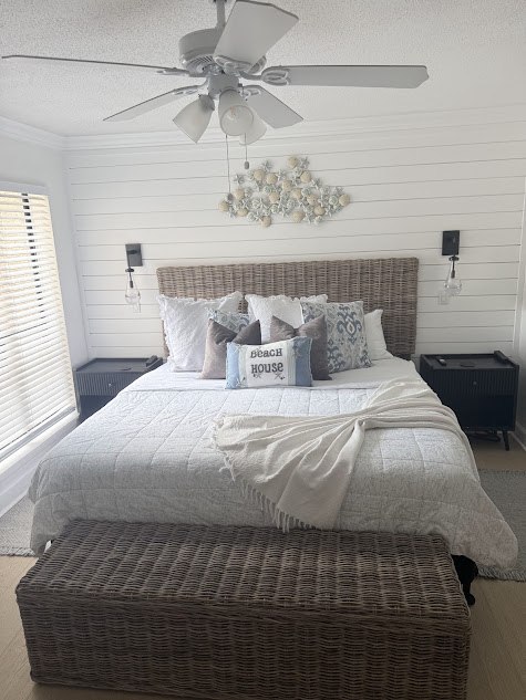 Freshly cleaned coastal vacation rental bedroom